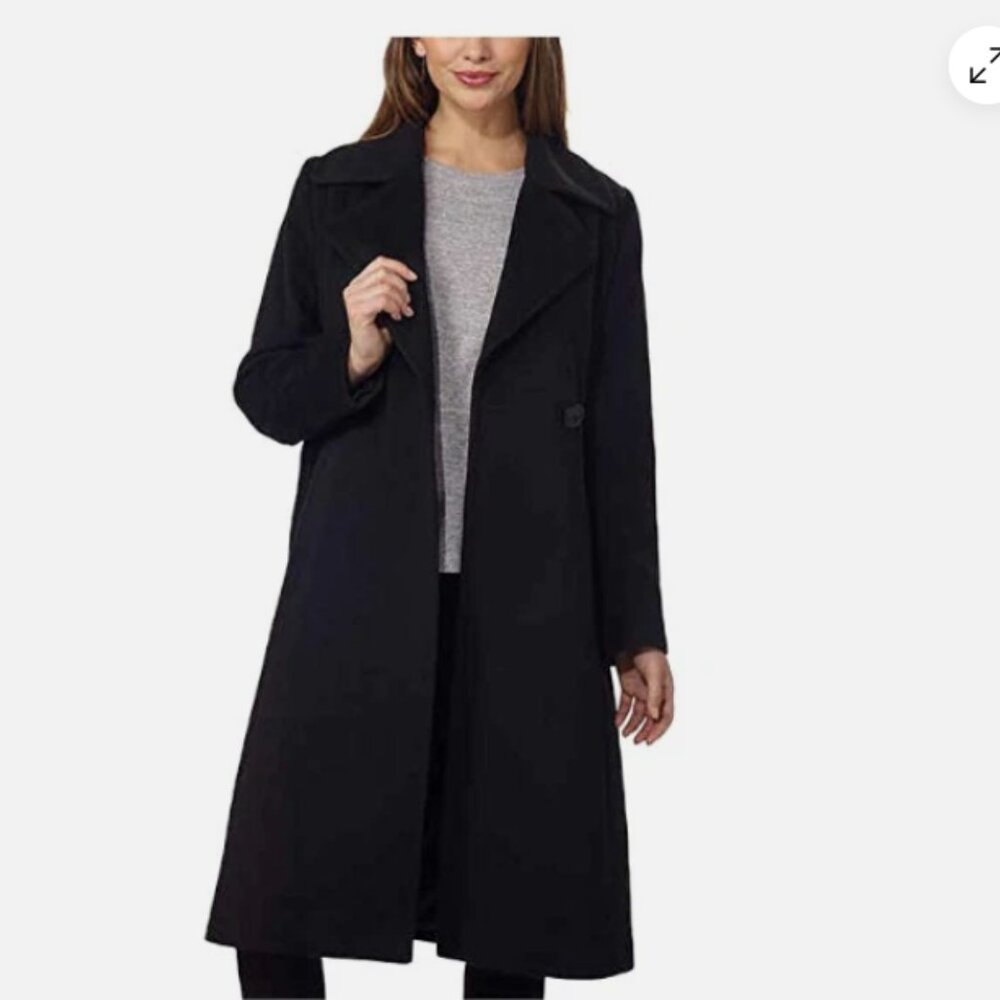 Size 8 George Simonton Couture Women's Cashmere Belted Wrap Bl;ack Coat - Picture 2 of 8